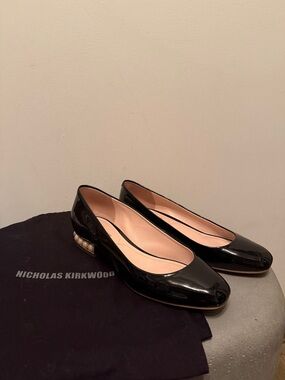 Nicholas Kirkwood Black Patent Leather Square-Toe Ballet Flats